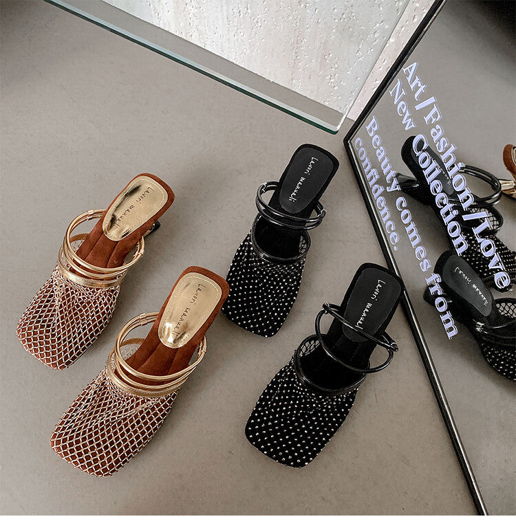 Karin Luna Highlights Fairness~In stock  Closed-Toe Diamond Mesh Unisex Convertible Sandals