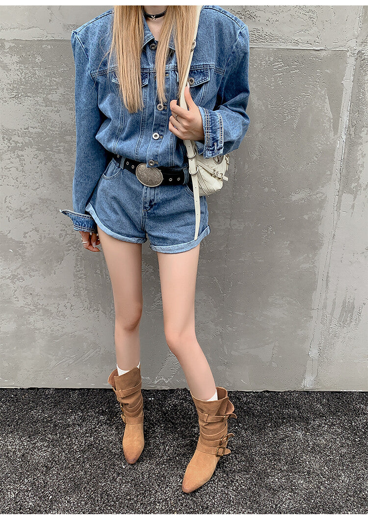 Karin Luna Cow Leather Small Square Toe Belt Buckle Fashion Boots