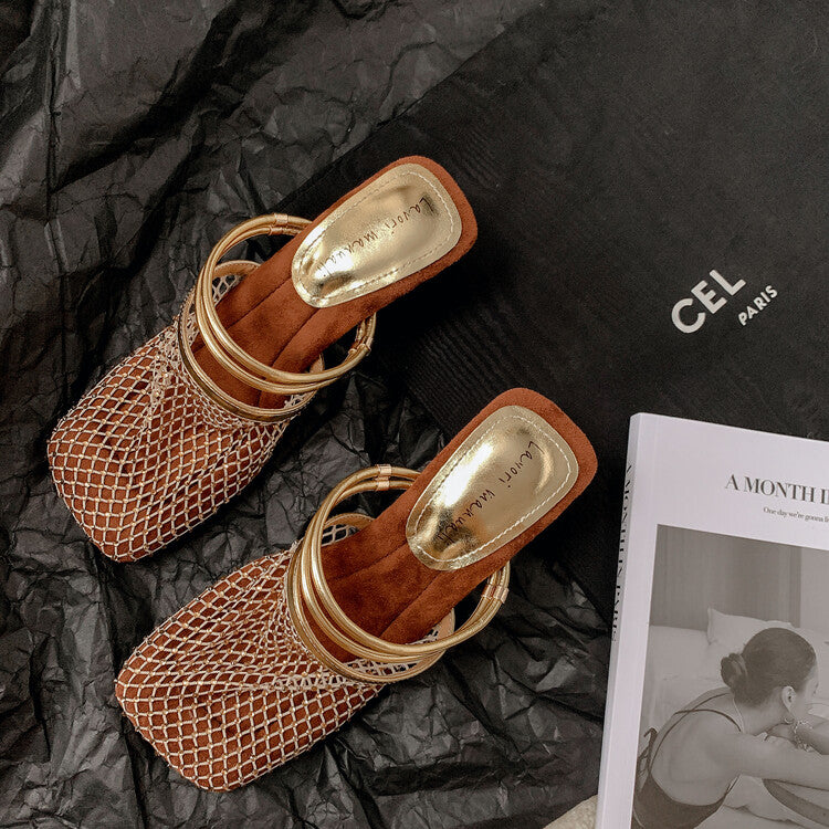 Karin Luna Highlights Fairness~In stock  Closed-Toe Diamond Mesh Unisex Convertible Sandals