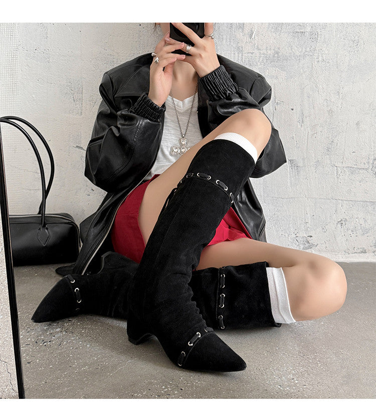 Karin Luna Elegant Style  Pointed Toe Pleated Hidden Wedge Western Boots