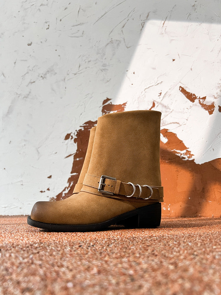 Karin Luna Elegant Style Square Toe Belt Buckle Pants Boot Short Boots