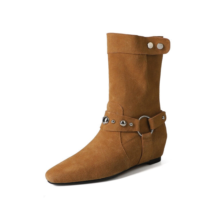 Karin Luna has prepared stock  Hot-Selling Retro Pointed Toe Wedge Metal Buckle High Tube Western Boots