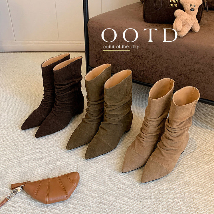 Karin Luna Data Hot-Selling Pointed Toe Slouchy Matte Western Short Boots