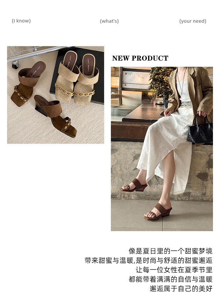 Karin Luna Hot-Selling Element Amber Heel~Spot Goods Spot Goods  Vacation Style One-Strap Amber Irregular Heel Slippers