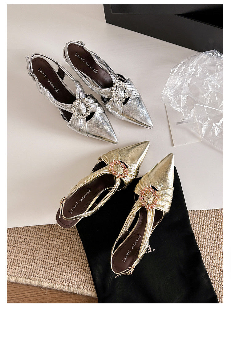 Karin Luna Bestseller Popular  Pointed Toe Irregular Heel Elegant Rhinestone Closed-Toe Sandals