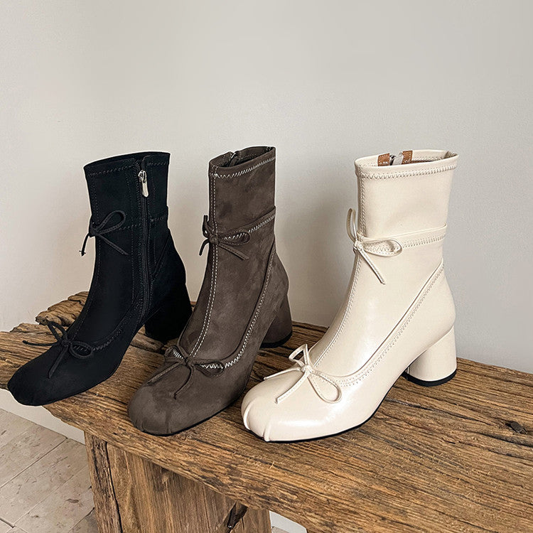 Karin Luna In Stock Spot Goods Hot-Selling Sweet Standard Bow Round-Toe Slim Short Boots