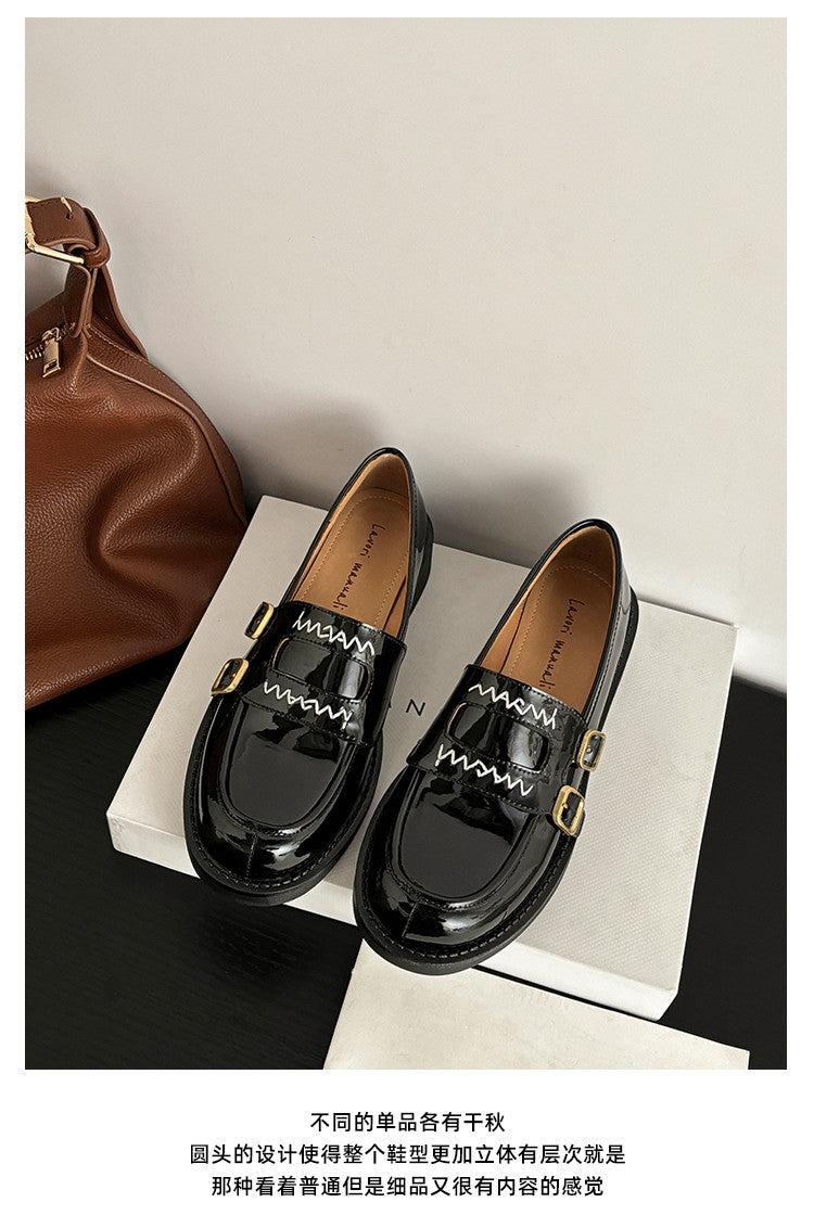 Karin Luna In Stock Spot Goods  Retro Style Slip-On Metal Buckle Loafers