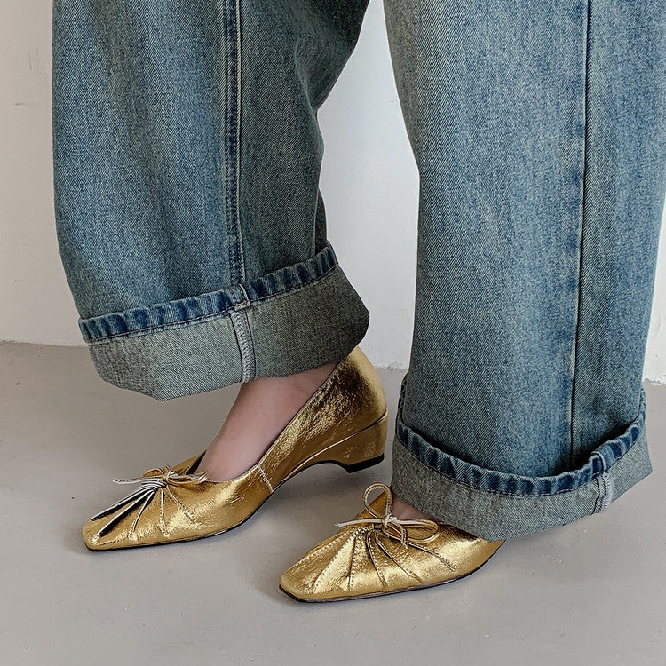 Karin Luna French Style Wrinkled Square Toe Height-Increasing Flats