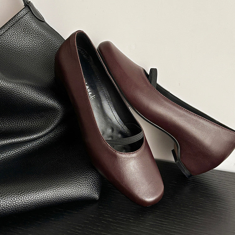 Karin Luna In Stock Spot Goods    Retro Elastic Band Chunky Heel Single Shoes
