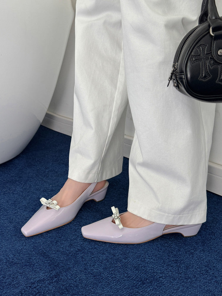 Karin Luna In Stock In Stock Sweet Bowknot Small Square Toe Chunky Heel Closed-toe Elegant Retro Sandals