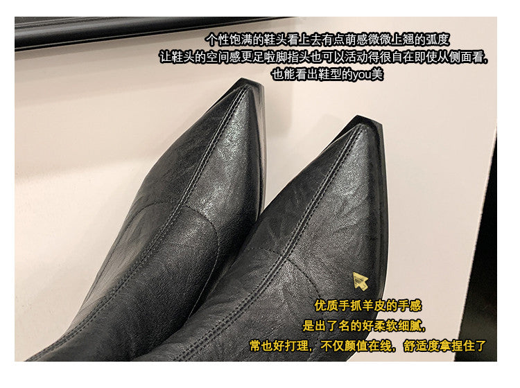 Karin Luna Elegant Style Pointed Toe Chunky Heel Short Boots