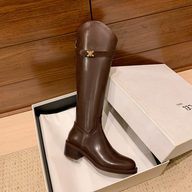 Karin Luna In Stock Classic Style Now Round Toe Flat Bottom Casual Slimming Knight Boots