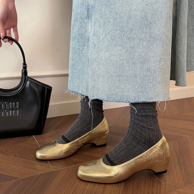 Karin Luna In Stock Spot Goods    Retro Elastic Band Chunky Heel Single Shoes