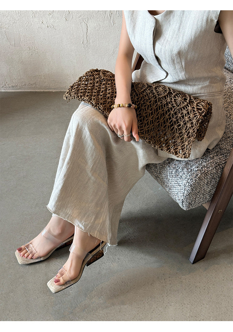 Karin Luna Hot-Selling Amber Element~Spot Goods Spot Goods Transparent tpu   Minimalist Square-Toed One-Strap Slippers