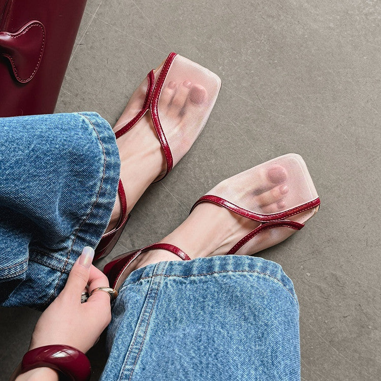 Karin Luna In Stock In Stock  Internet Celebrity Style Square Toe Mesh Chunky Heel Sandals