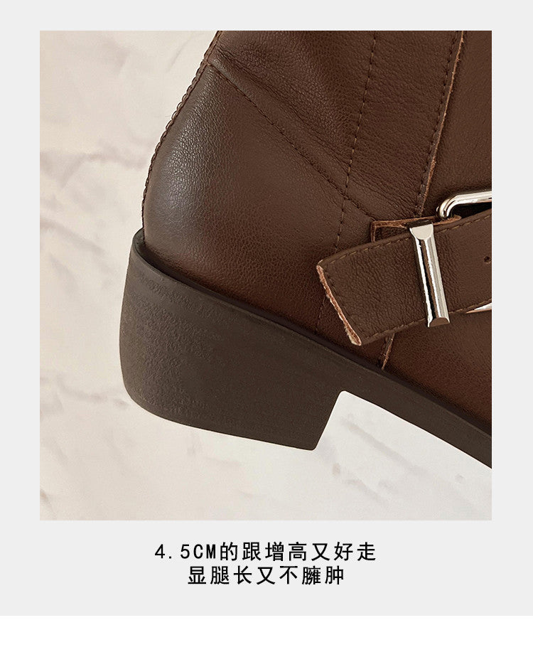 Karin Luna In Stock In Stock European and American Style Square Toe Thick Sole Belt Buckle Long Boots