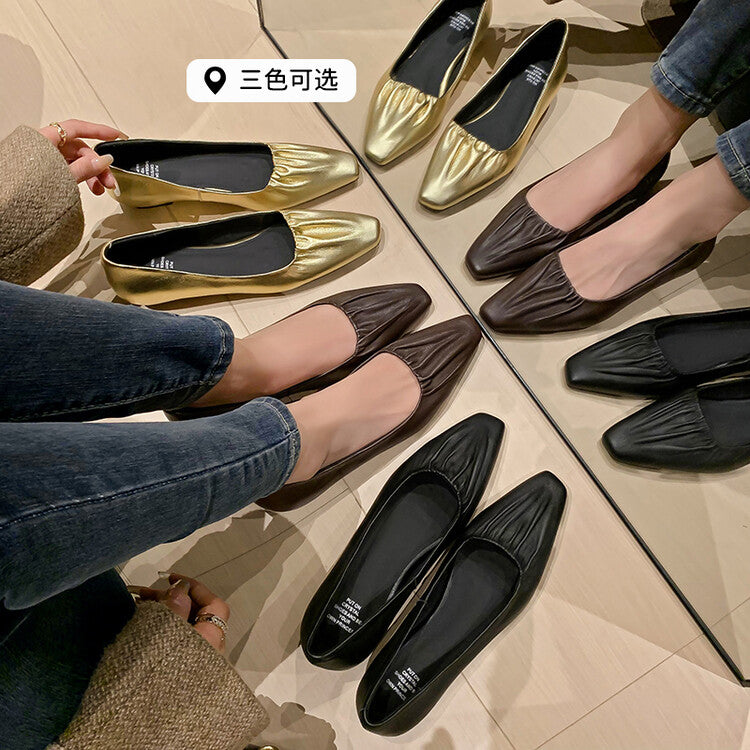 Karin Luna fell in love at first sight~ Spot Goods  Spot Goods Vintage Wrinkled Hollow Soft Sheepskin Elegant Versatile Single Shoes