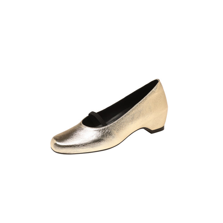Karin Luna In Stock Spot Goods    Retro Elastic Band Chunky Heel Single Shoes