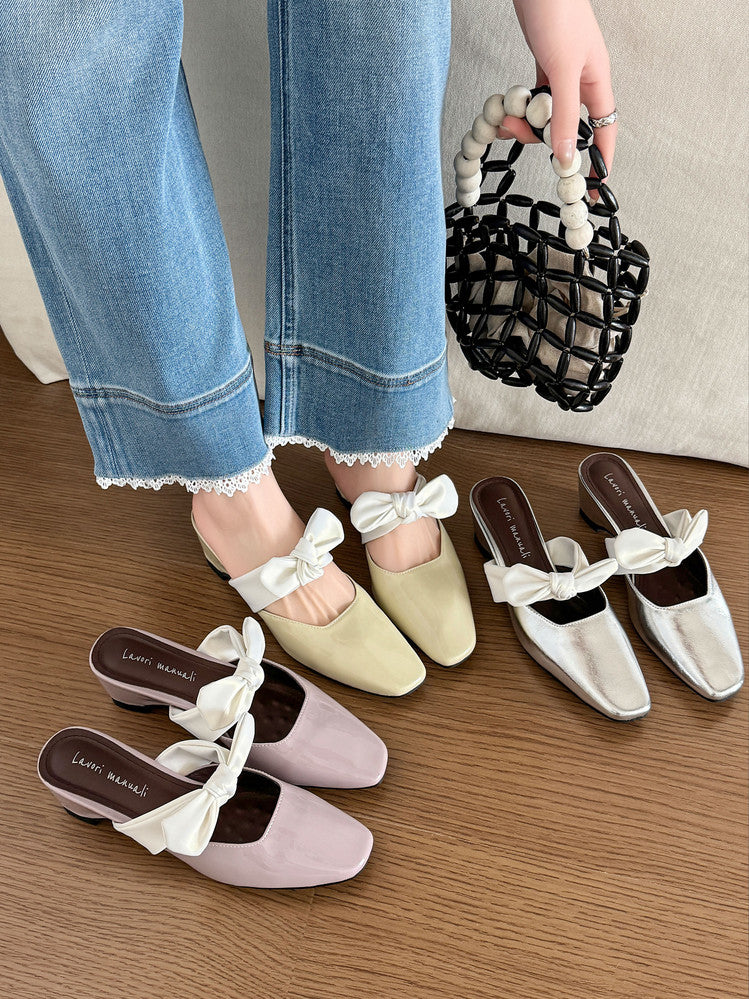 Karin Luna In Stock In Stock  Fluffy feel Bowknot Closed-Toe Slippers
