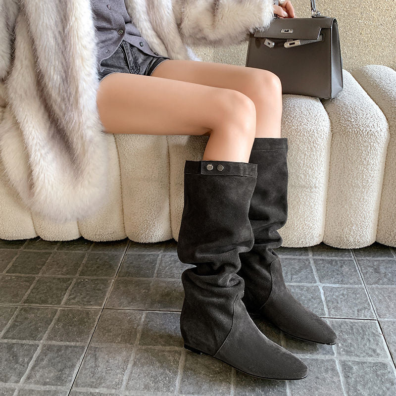 Karin Luna In Stock Spot Goods  Bestselling Suede Leather Sold Out Fast: Pile of Matte Inner Height-Increasing Western Boots