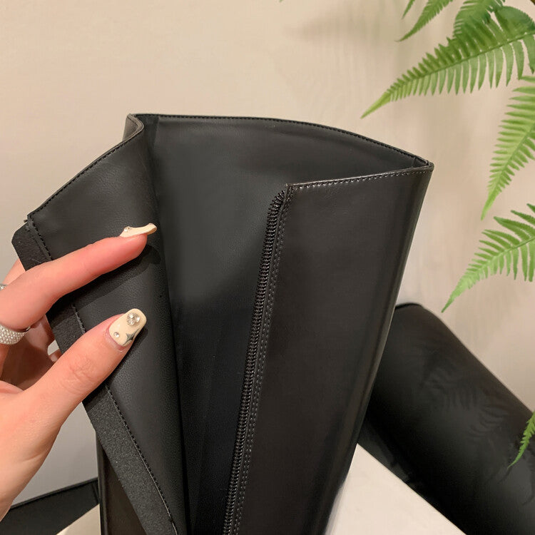 Karin Luna In Stock In Stock Slimming Diagonal Cut Tube Top  Best-selling in stock Retro Metal Buckle Thick-Soled Long Boots