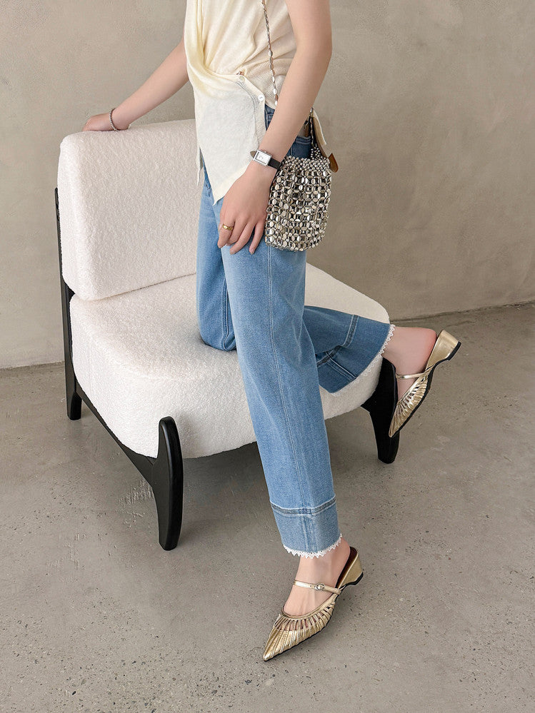 Karin Luna Casual Feel~In stock Pointed Toe Hollow Design Note Pointed Toe Slippers