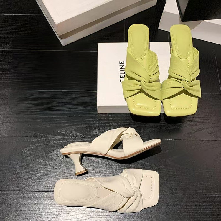 Karin Luna In Stock In Stock  Comfortable Cross Strap  Airy High Heel Square Toe Slippers