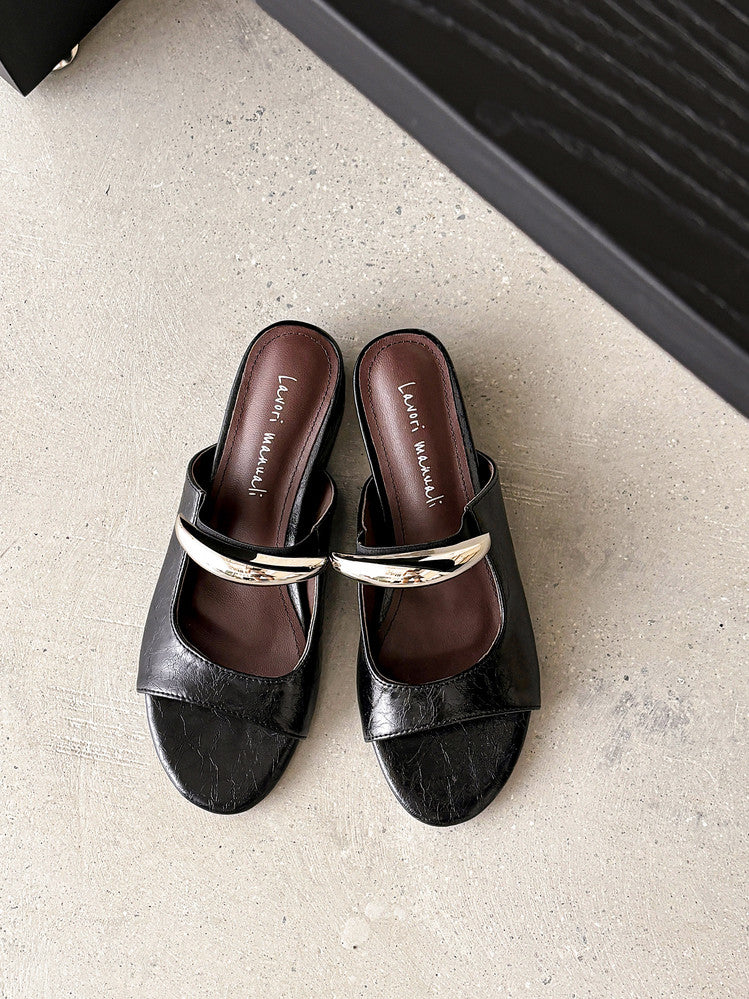 Karin Luna In Stock Spot Goods  Metal Buckle Round Toe Strap Slippers