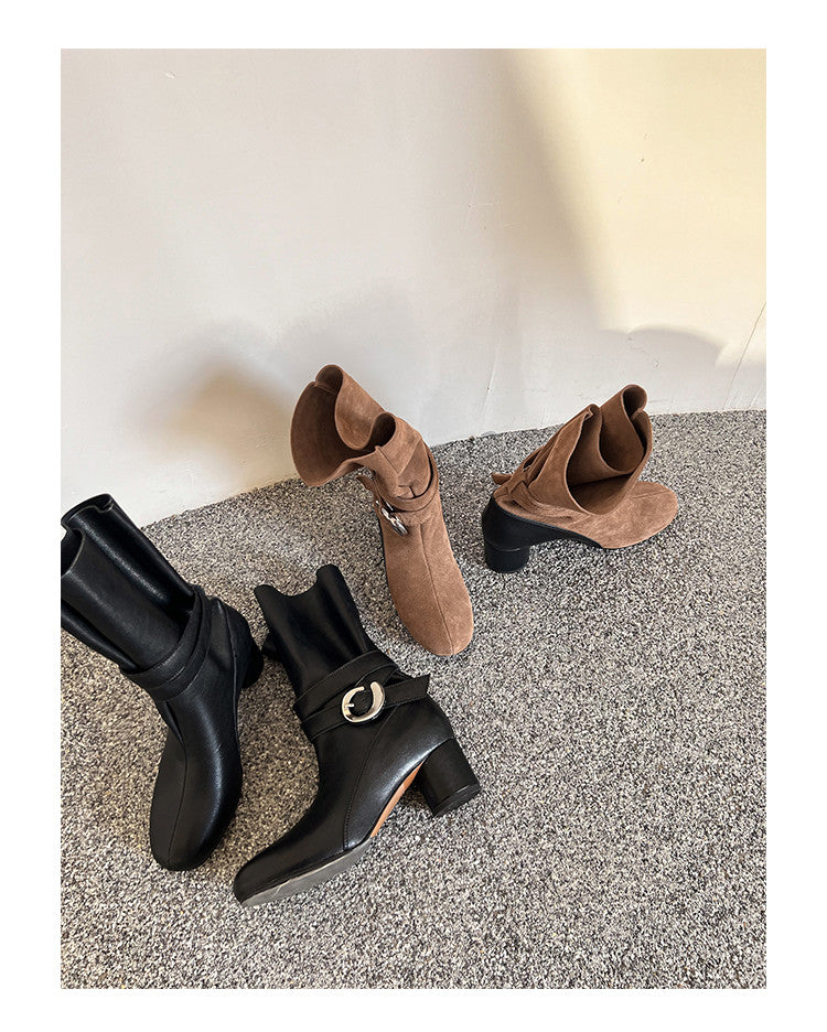 Karin Luna In Stock Spot Goods  Belt Buckle High Heel Large Tube Small Short Boots