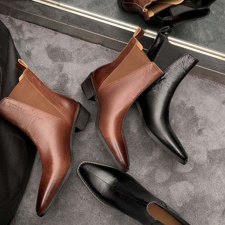 Karin Luna In Stock In stock   Classic first-layer cowhide Chelsea elastic ankle boots