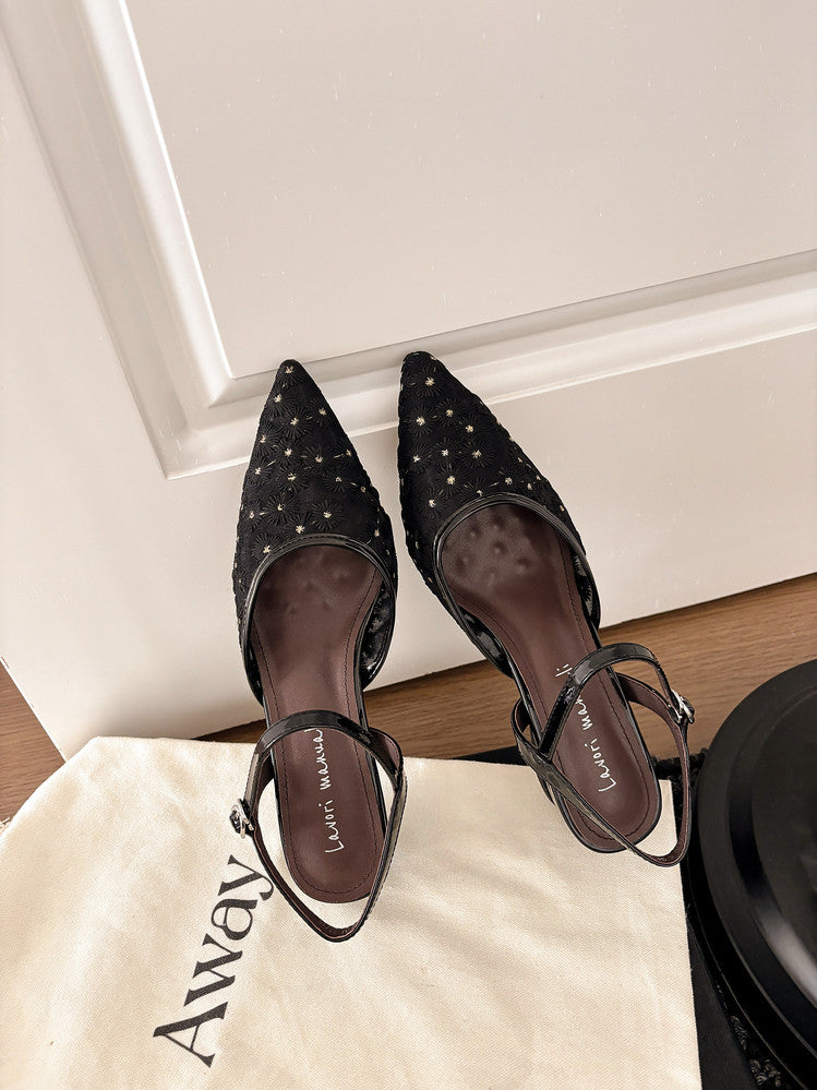 Karin Luna In Stock Spot Goods Embroidered Daisy Sheepskin Mesh Elegant Closed-Toe Slippers