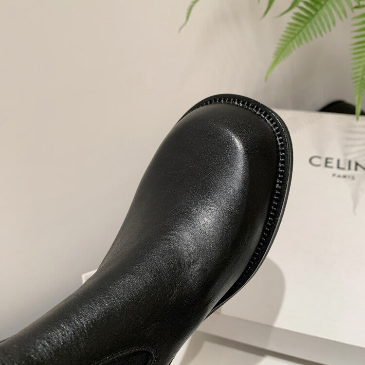 Karin Luna In Stock Spot Goods  Full-grain leather inside and out   Minimalist Texture  Round Toe Flat Bottom Basic Short Boots