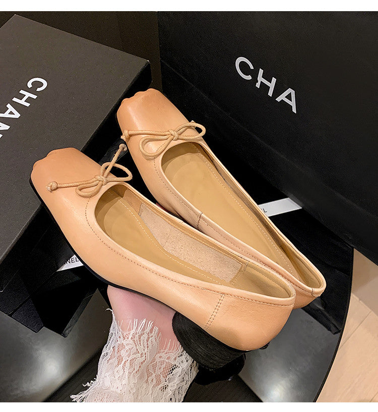 Karin Luna In Stock In Stock ~Full leather inside and out Pig Nose Bow Retro Thick Heel Mary Jane Shoes