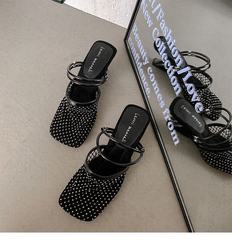 Karin Luna Highlights Fairness~In stock  Closed-Toe Diamond Mesh Unisex Convertible Sandals