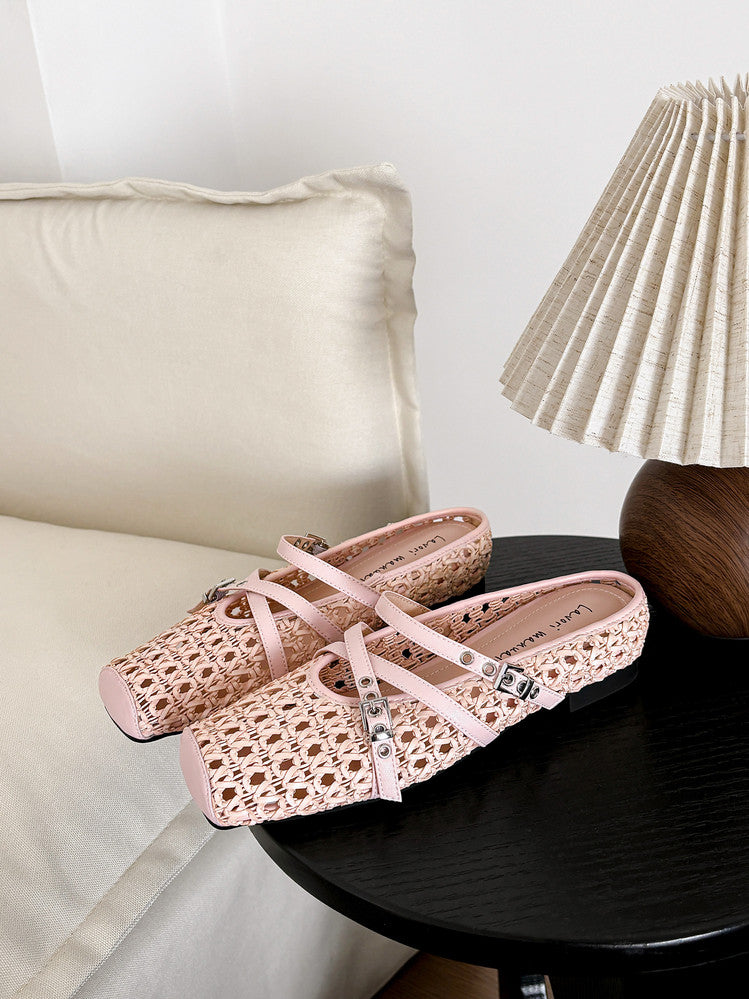 Karin Luna In Stock Spot Goods  Hot-Selling Square-Toe Woven Pig Nose Closed-Toe Slippers