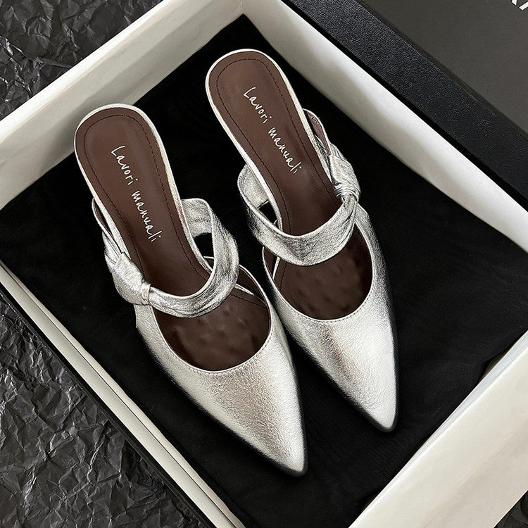 Karin Luna In Stock Spot Goods  Pointed Toe Irregular Heel Elegant Retro Strap Slippers