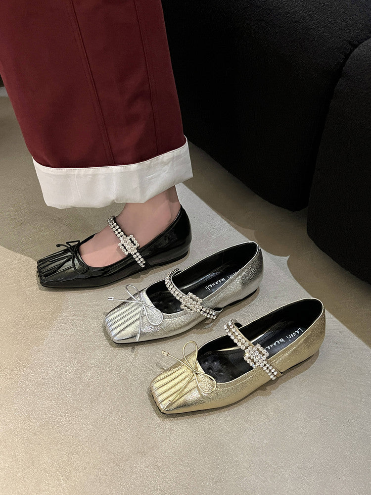 Karin Luna In Stock Spot Goods  Vintage Sweet Rhinestone One-Strap Granny Flats