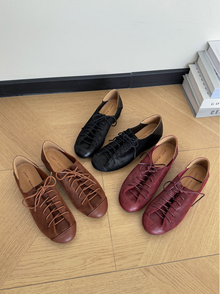 Karin Luna In Stock In Stock   Xiaohongshu Hot-Selling Lace-Up Round-Toe Deep Mouth Single Shoes