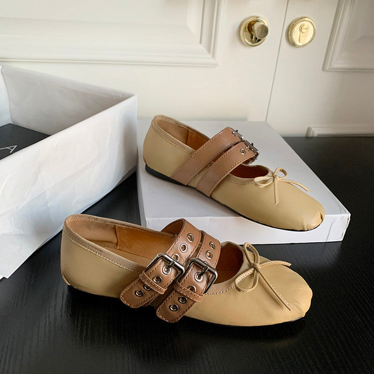 Karin Luna In Stock Spot Goods Minimalist Retro Round Toe Mary Jane Bowknot Height-Increasing Flats
