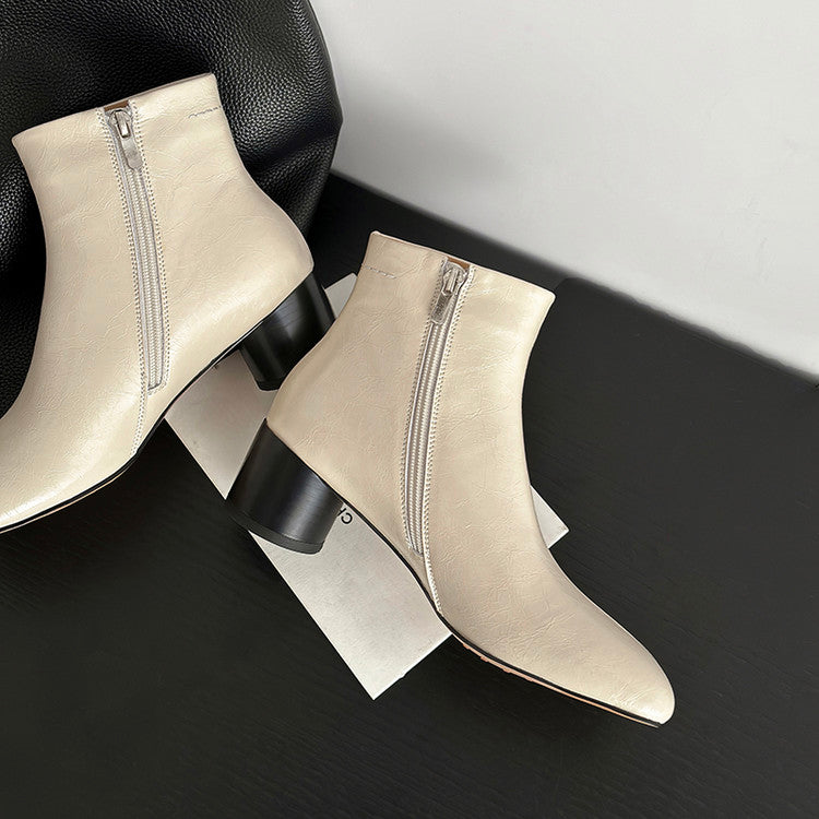 Karin Luna French Style Square Toe Chunky Heel Ankle Boots