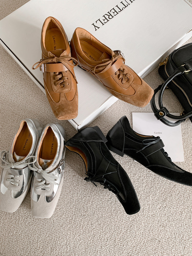 Karin Luna In Stock Spot Goods  Designed retro square-toe ballet shoes with laces