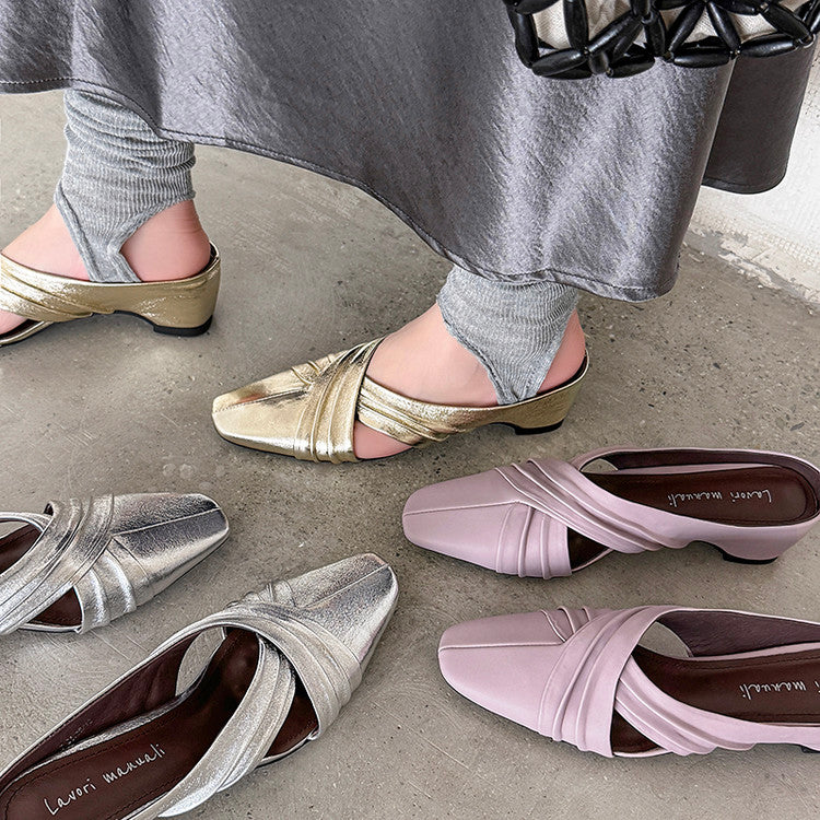 Karin Luna In Stock In Stock Basic Elegant Fairy Style Small Square Toe Sheepskin Slippers