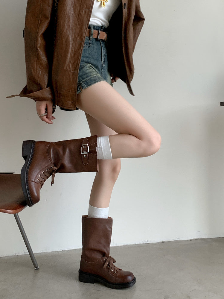 Karin Luna Bestseller Large Tube Thick Sole Martin Boots with Belt Buckle