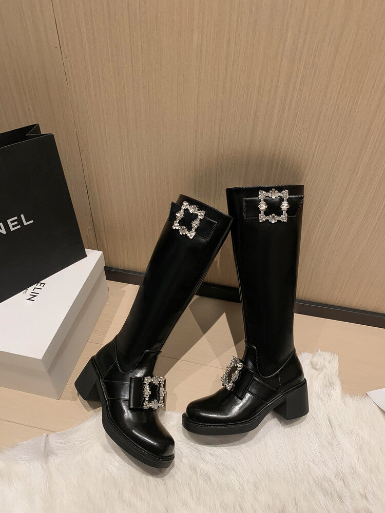 Karin Luna has prepared stock  Custom Large Square Buckle Bowknot Fastener Elegant Long Boots