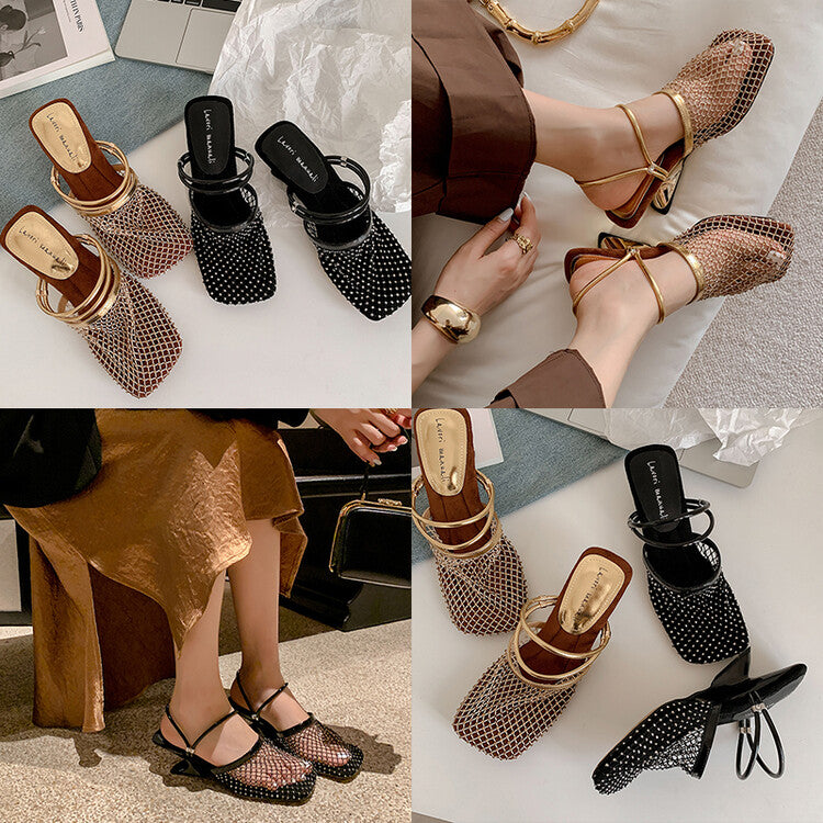 Karin Luna Highlights Fairness~In stock  Closed-Toe Diamond Mesh Unisex Convertible Sandals