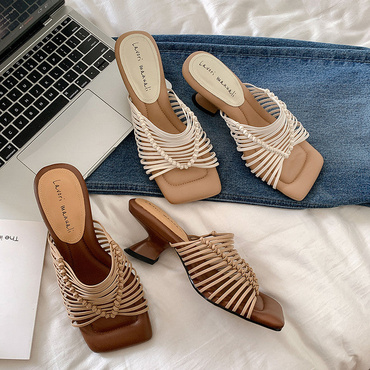 Karin Luna Bestseller Woven Vacation Style Series~ Elegant High Heel Slippers