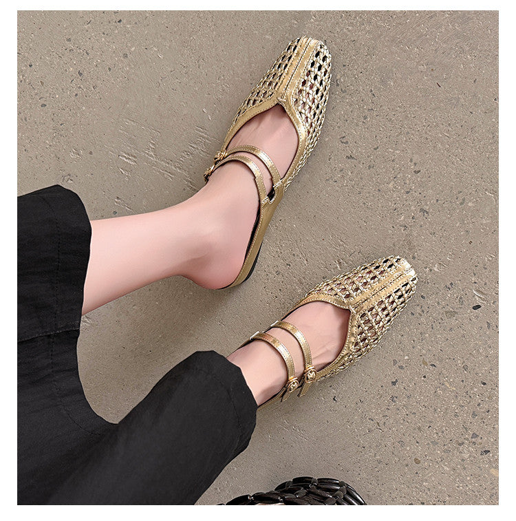 Karin Luna In Stock Spot Goods Hollow Woven One-Strap Closed-Toe Slippers