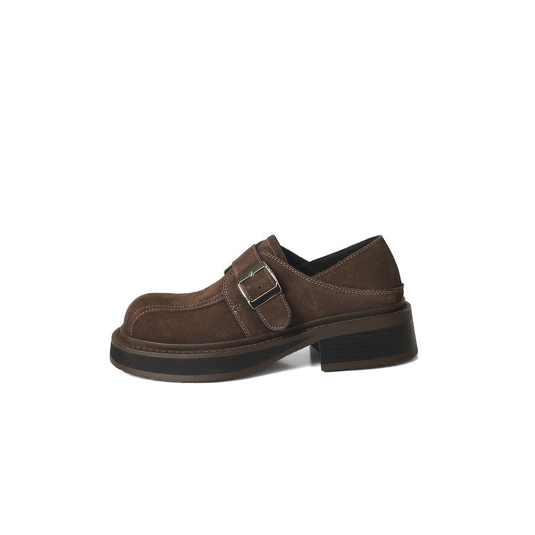 Karin Luna In Stock Spot Goods Metal Round Toe Cow Leather Thick Sole Flats