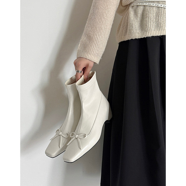 Karin Luna French Style Square Toe Bowknot Hidden Wedge Slim Boots