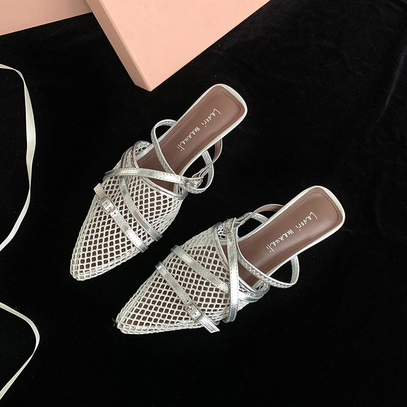 Karin Luna In Stock  Spot Goods  Mesh Series Elegant Closed-Toe Belt Buckle Slippers